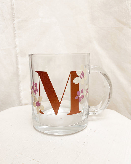 INITIAL WITH MINI FLORALS GLASS MUG